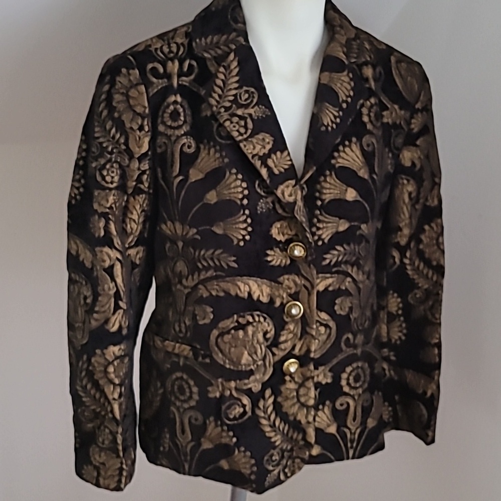 Erin London Black and Gold Brocade Tapestry Jacket Blazer, Size M
